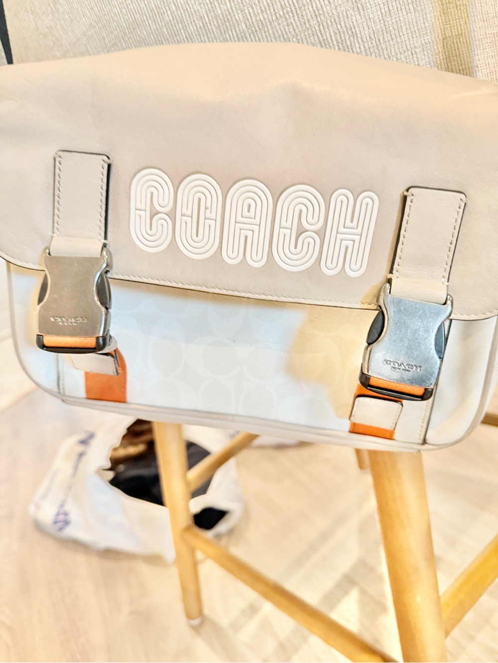 COACH Cream and Tan Leather Signature Flap Crossbody - Picture 9 of 9